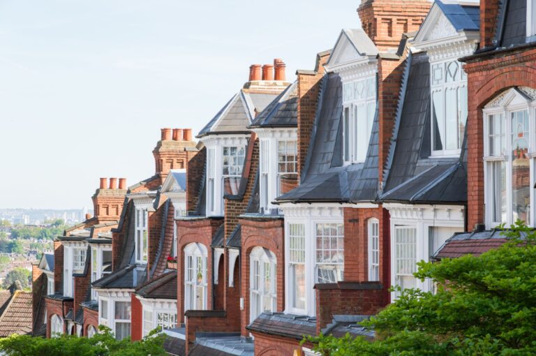 A row of houses in the sun